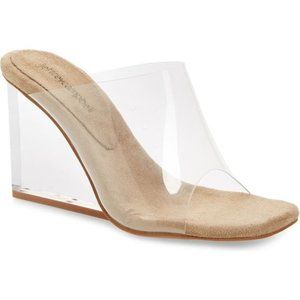 JEFFREY CAMPBELL Acetate Wedge Mule clear heels size 6
